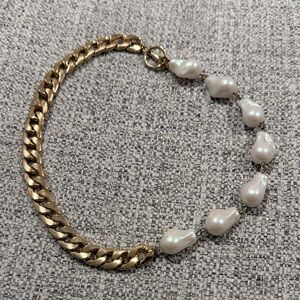 Gold Chain and White Pearl Link Necklace